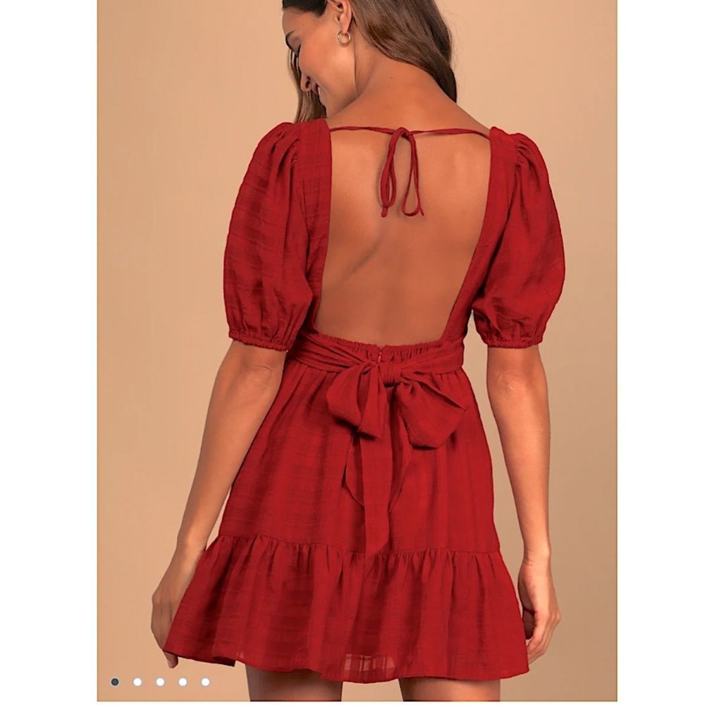 Lulu’s Puff Sleeves Mini Dress Sweet Ties Skater